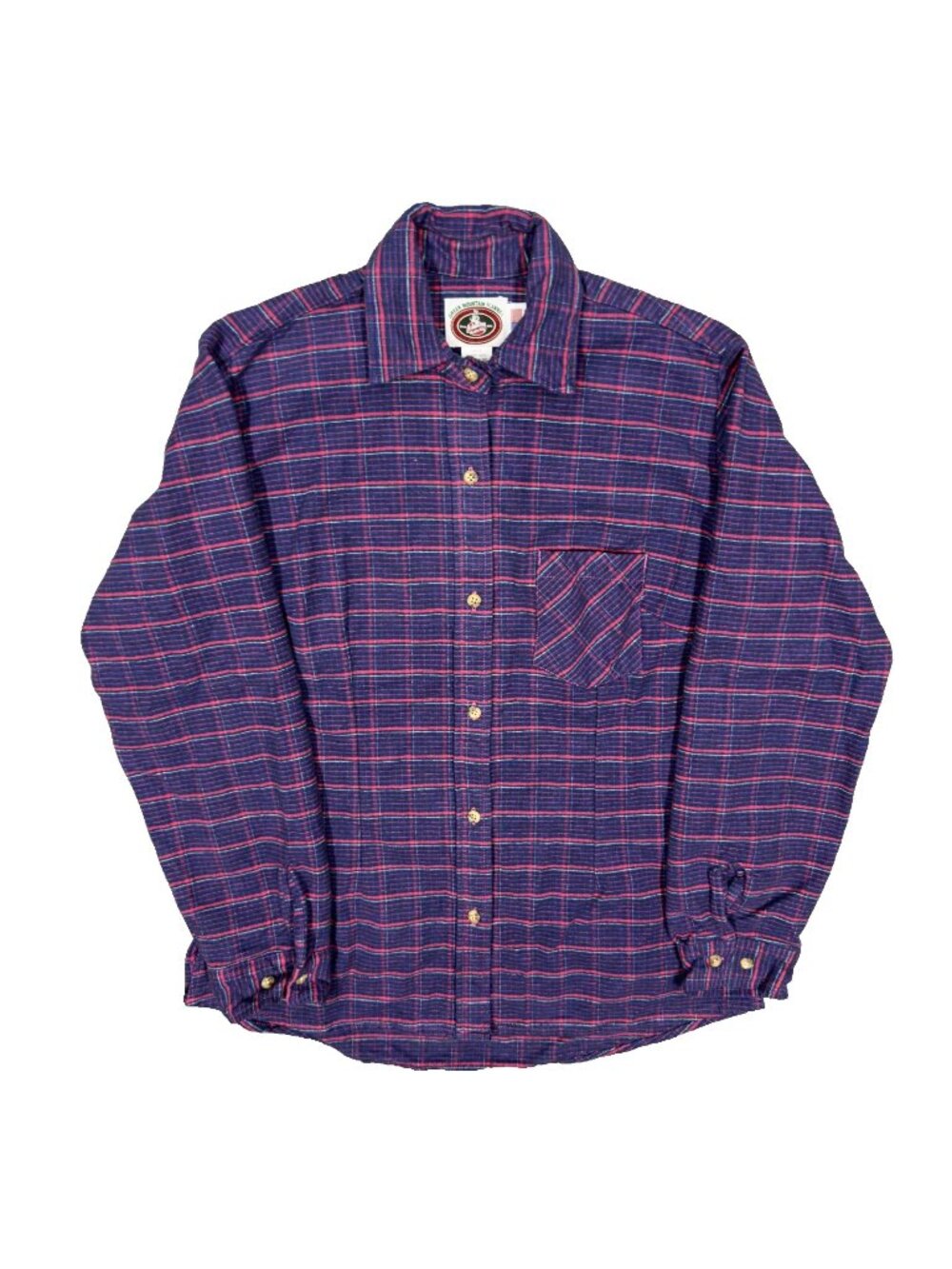 Green Mountain Flannel Shirt Plaid Purple Womens Cotton USA Made Large